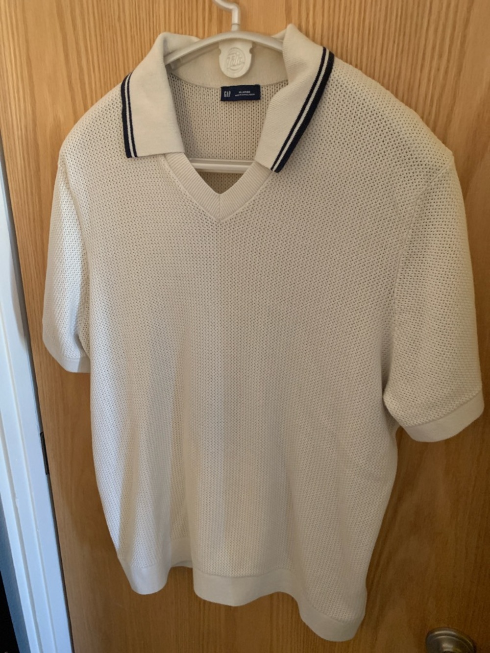 GAP XL Men’s Cream Knit Polo with Navy-Trim Johnny Collar